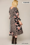 Leopard And Floral Mixed Print Hi Low Midi Dress With Waist Tie