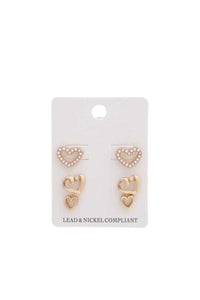 Conjunto de Pendientes Triple Corazón de Perlas