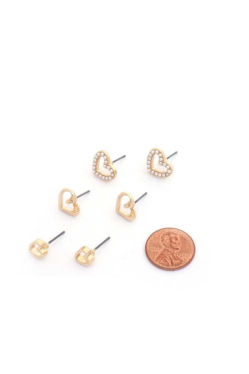 Pearl Triple Heart Earring Set