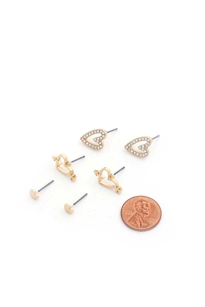 Slanted Rhinestone Heart Earring Set