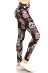 5-inch Long Yoga Style Banded Lined Skull Printed Knit Legging With High Waist