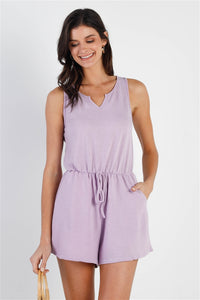 Ribbed Self-tie Waistline Romper