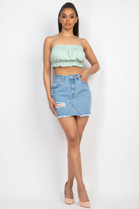 Distressed Frayed Hem Denim Skirt