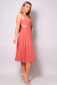 Sleeveless Back Cutout Linen Midi Dress