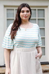 Plus Stripe Bell Short Sleeve Top