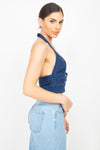 Denim Halter Neck Seamed Crop Top