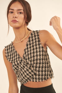 V Neckline Plaid Woven Vest