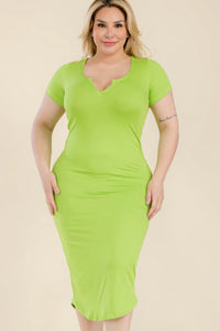 Plus Size Split Neck Bodycon Midi Dress