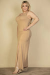 Plus Size Plunge Neck Thigh Split Maxi Dress