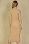 Ribbed Mock Neck Long Sleeve Bodycon Midi Dress