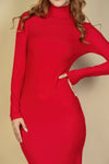 Ribbed Mock Neck Long Sleeve Bodycon Midi Dress