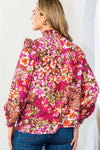 Blusa de Yugo Fruncido con Cuello Mock Floral