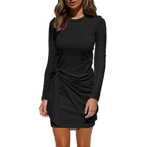 Casual Front Tie Long Sleeve Dress