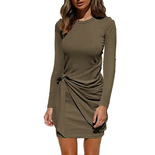 Casual Front Tie Long Sleeve Dress