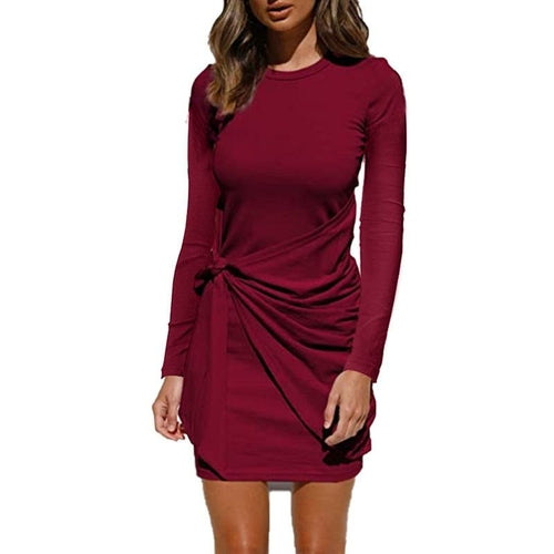 Casual Front Tie Long Sleeve Dress