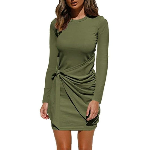 Casual Front Tie Long Sleeve Dress