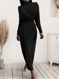 Ruched Turtleneck Long Sleeve Dress