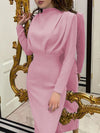 Ruched Turtleneck Long Sleeve Dress