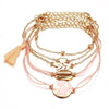 5 Piece Pink Global Tassell Bracelet Set 18K Rose Gold Plated Bracelet in 18K Rose Gold Plated