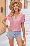 Eyelet V-Neck Petal Sleeve T-Shirt