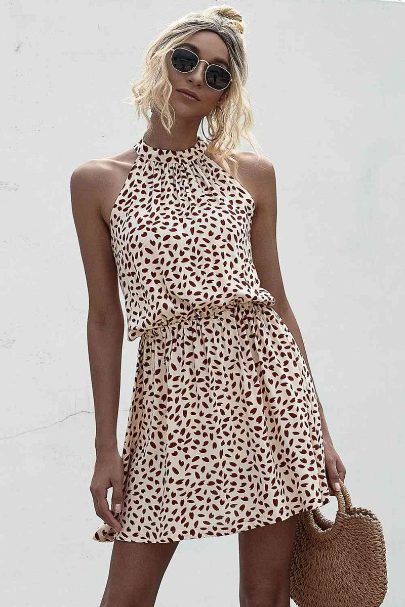 Printed Grecian Neck Mini Dress