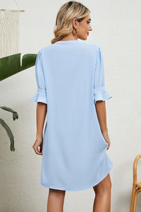 Notched Flounce Sleeve Mini Dress