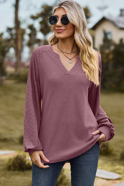 Eyelet Notched Raglan Sleeve T-Shirt