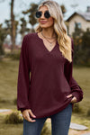 Eyelet Notched Raglan Sleeve T-Shirt